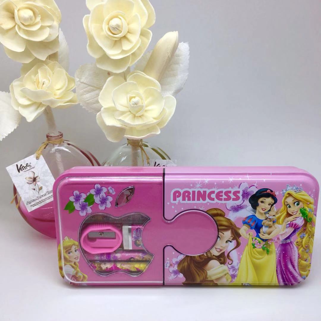(PRINCESS)Cartoon Double Layer Iron Box Stationery Pencil Box(Include Stationery)